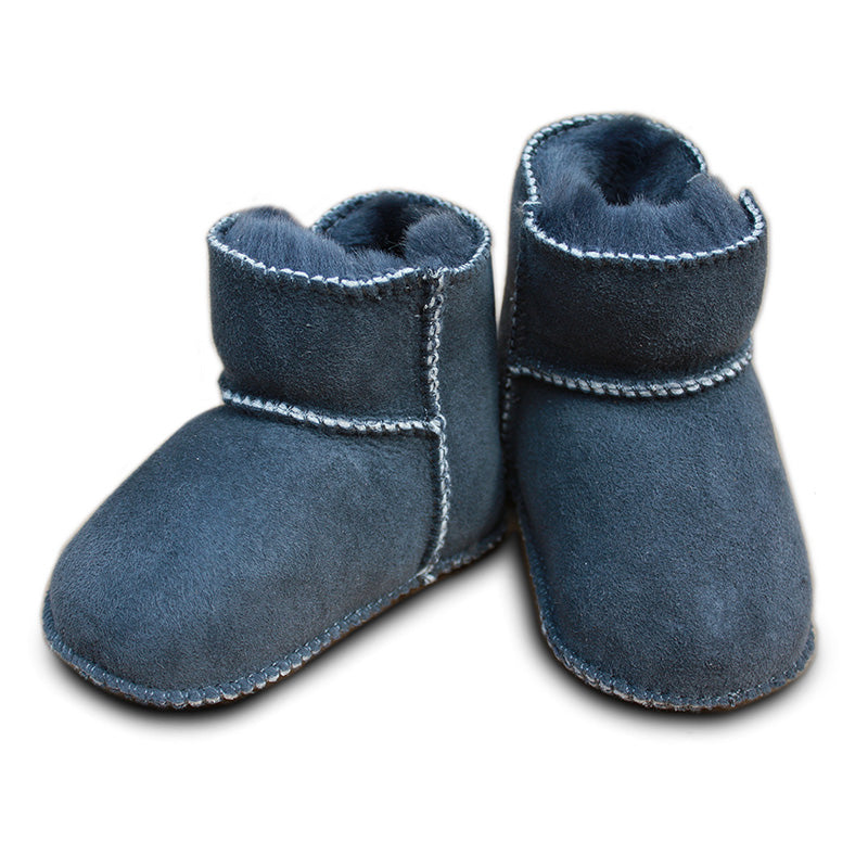 Baby Lammfellschuhe mit Klettverschluss - nachtblau