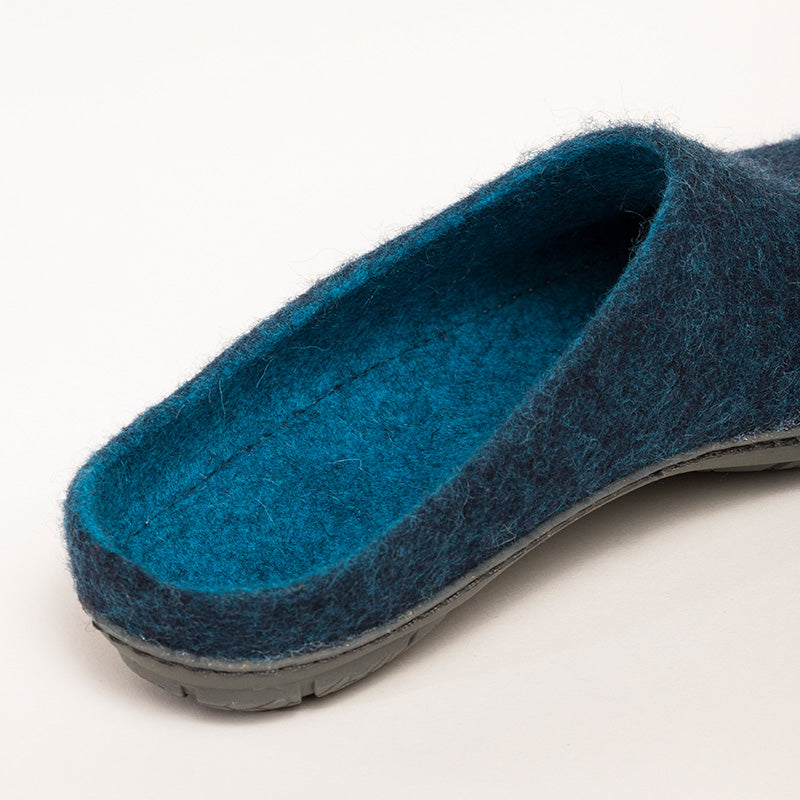 Merino-Hausschuh mit Gummilaufsohle "dark-petrol"