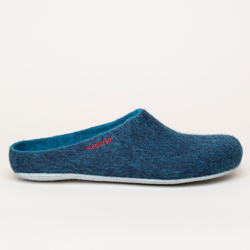 Merino-Hausschuh mit Ledersohle "dark-petrol"