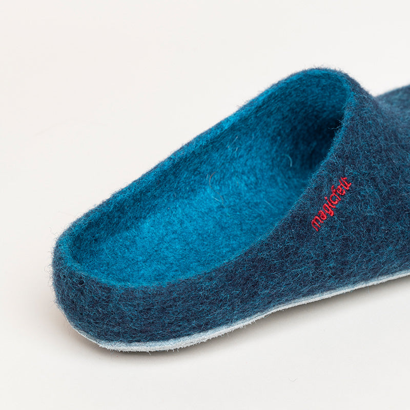 Merino-Hausschuh mit Ledersohle "dark-petrol"