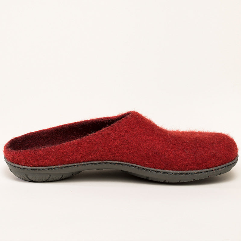Merino-Hausschuh mit Gummilaufsohle "rubin"
